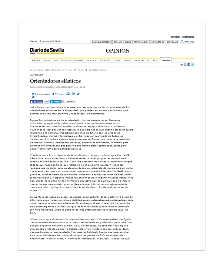 "Orientadores el&aacute;sticos", art&iacute;culo publicado en el Diario de Sevilla