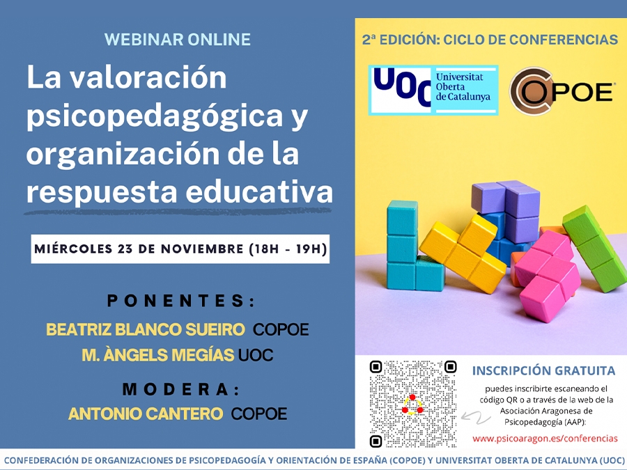 V&iacute;deo del webinar "La valoraci&oacute;n psicopedag&oacute;gica y organizaci&oacute;n de la respuesta educativa" organizado por UOC y COPOE el 23 de noviembre de 2022