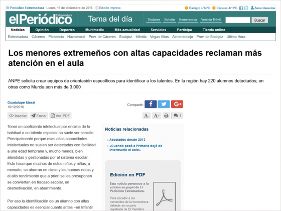 Elisa Jim&eacute;nez, presidenta de APOEX, habla del alumnado con altas capacidades en El Peri&oacute;dico de Extremadura